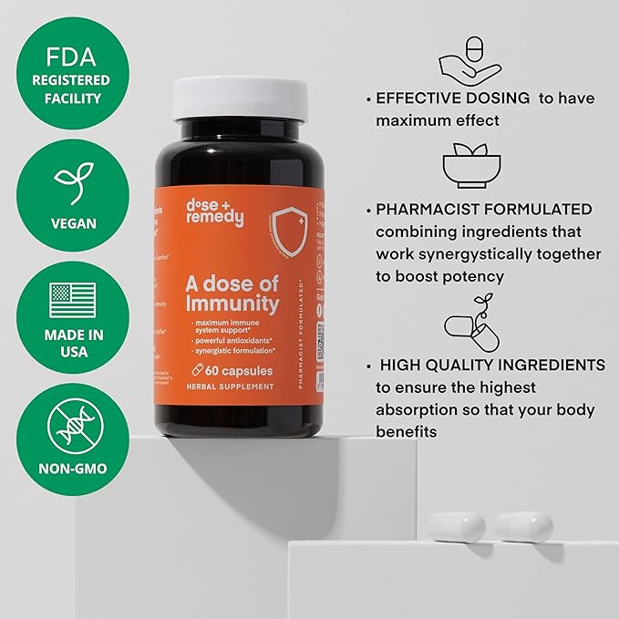 A Dose of Immunity Quercetin with Vitamin C and Zinc, Vitamin D, 500mg Quercetin Bromelain with Echinacea & B Vitamins (60 Count)