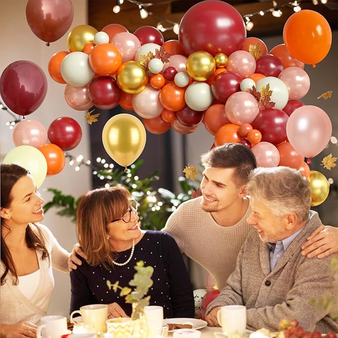 FunHot Thanksgiving Balloon Arch Kit, Fall Balloon Garland Kit with Orange Burgundy Yellow Pearl Rose Gold Metallic Gold Balloons for Baby Shower Wedding Anniversary Fall Thanksgiving Party Decoration