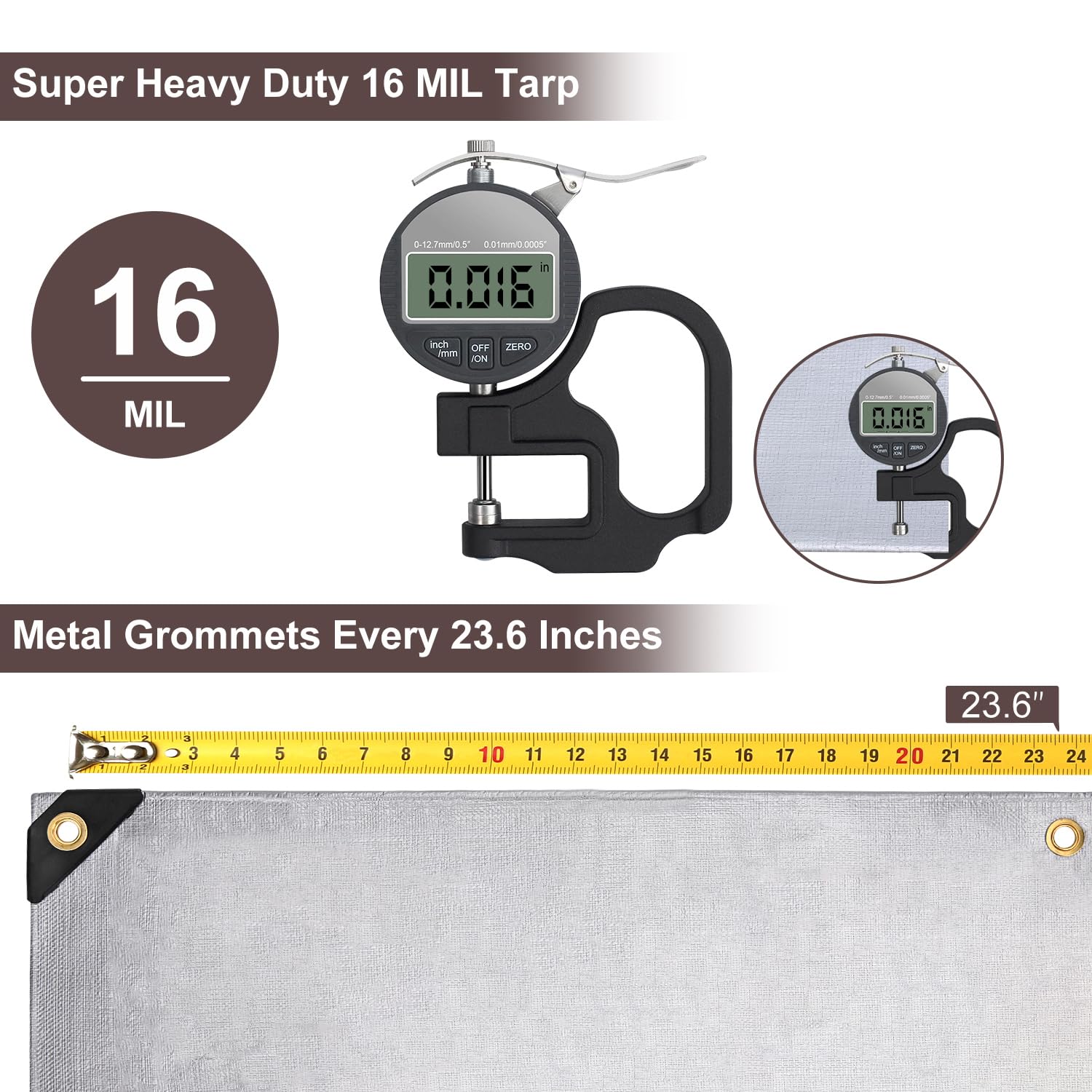Patiobay Tarp 12x16FT, 16 Mil, Heavy Duty Waterproof Tarps with Grommets Every 23.6", 420D Thick Plastic Tarp, UV Resistant, Tear & Fade Resistant, Reinforced Edges for Outdoor Pool, Camp, Tent
