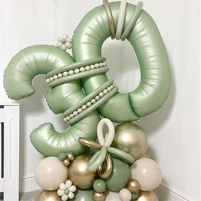 16th Birthday Balloons for Girls, 40 Inch Sage Green Foil 16 Number Balloons for Girls Boys, Olive Green Birthday Balloons Numbers 1 and 6 for Women Men 16th 61st Anniversary Jungle Party Decorations