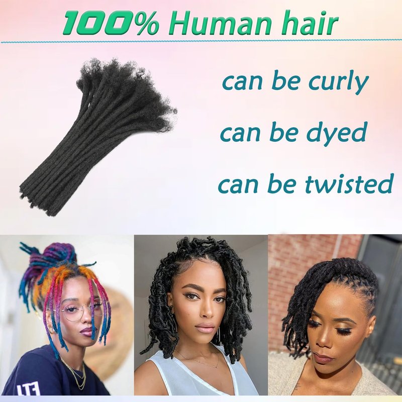 Luckroce Human Hair Loc Extensions Human Hair 8 Inches 30 Strands 0.2cm Width Handmade Permanent Dreadlock Extensions Human Hair For Women, Men Can Be Dyed,Curled And Bleached (8 Inch,Natural Black)