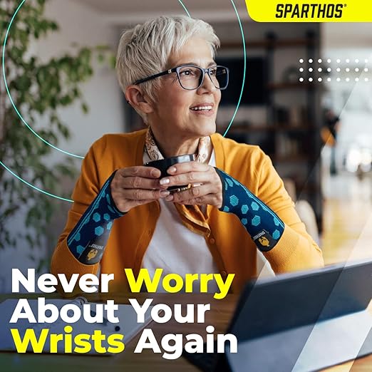 Sparthos Wrist Support Sleeves (Pair) – Compression Wrist Brace for Men and Women - Carpal Tunnel Tendonitis Arthritis Pain Relief Recovery from Wrist Pain, Strains, Sprains, Bursitis (Blue-S)