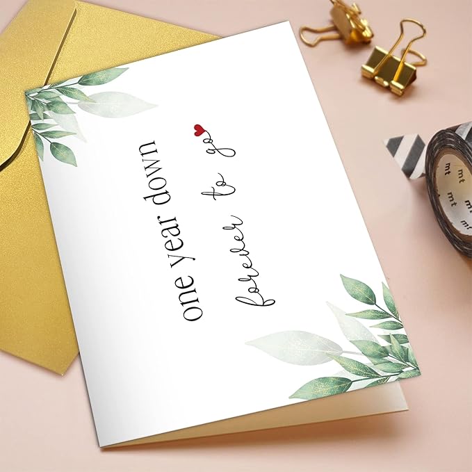 Qiliji Romantic 1st Anniversary Card, Happy 1st Anniversary Card for Him Her, First Year Wedding Anniversary Card, 1 Year Down Forever To Go