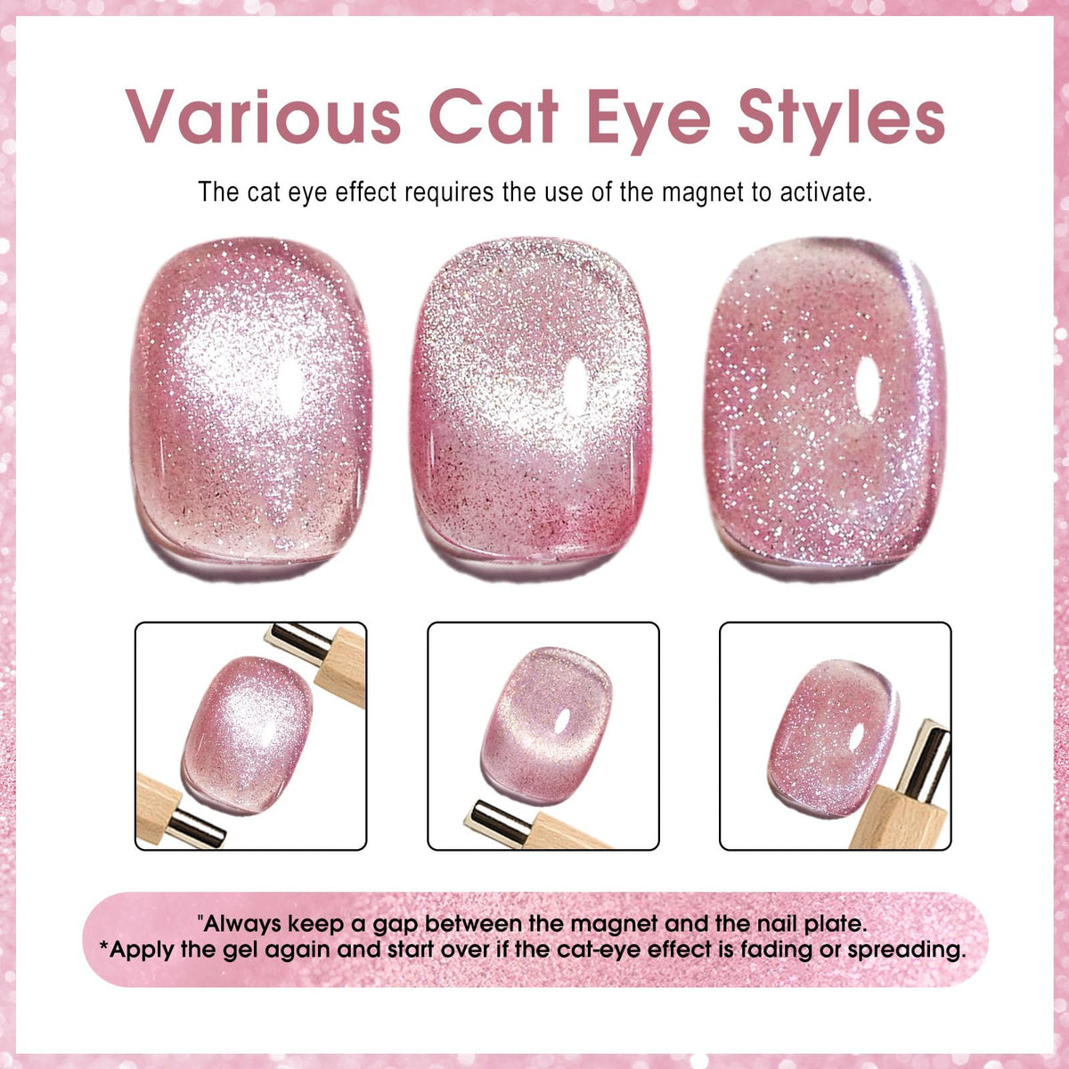 CANNI 8 Pcs 9 ML Cat Eye Gel Nail Polish Set, Red Pink Blue Green Yellow Glitter Rainbow Holographic Cat Eye Gel Polish Kit with Magnet Shimmer Colors Nail Art Manicure Salon DIY Gifts