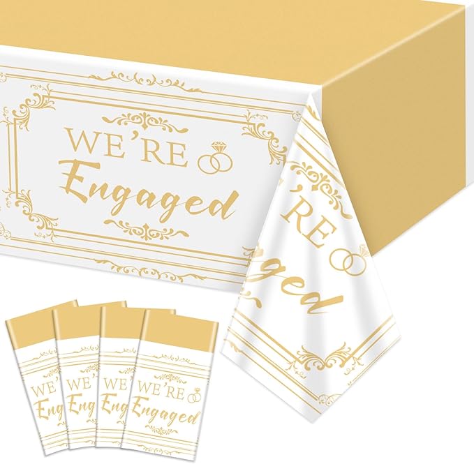 4Pcs Happy Engagement Party Tablecloths - 51 x 86.6" Engagement Birthday Decorations Table Cover, Rectangular She Said Yes Tablecloth for Wedding Party Decorations Bridal Shower Birthday Supplies