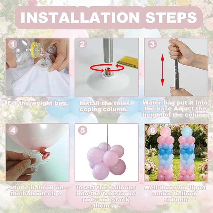 LANGXUN 2 Sets Adjustable 6ft DIY Balloon Column Stand Kits For Birthday Wedding Graduation Party Decorations, Christmas Balloon Decor