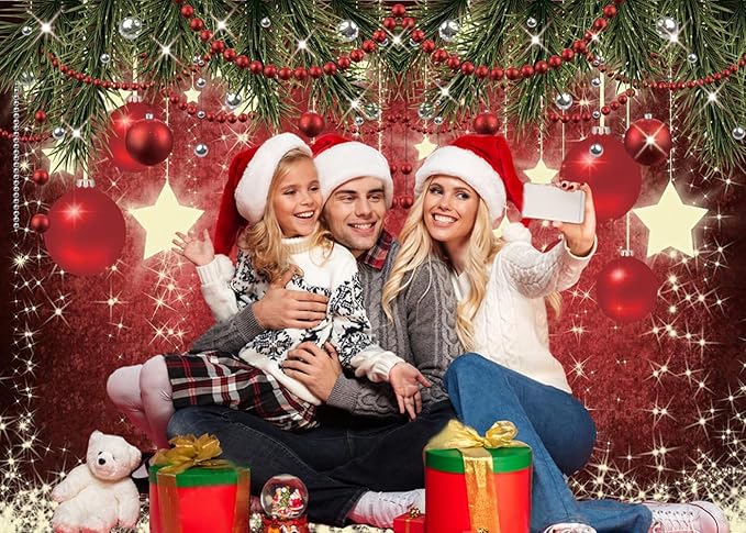 CHAIYA 7x5ft Christmas Backdrop Red Ball Xmas Merry Party Decorations for Family Holiday New Year Backdrop for Christmas Party Decoration Banner Photo Shoot