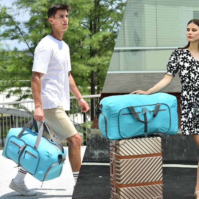 Dimayar 85L Travel Duffle Bag for Men Women - Foldable Duffel Bag with Shoes Compartment - Overnight Bags Waterproof & Tear Resistant(Mint Green)