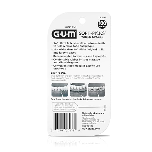 GUM Soft-Picks Wider Space, Easy to Use Dental Picks for Teeth Cleaning and Gum Health, with Convenient Carry Case, Dentist Recommended Dental Picks, 100 Count