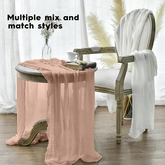 Artoid Mode Boho Cheesecloth Gauze Peach Powder Wedding Table Runner, 120 Inch Seasonal Christmas Winter Fabric Kitchen Dining Holiday Table Decor for Home Party Indoor