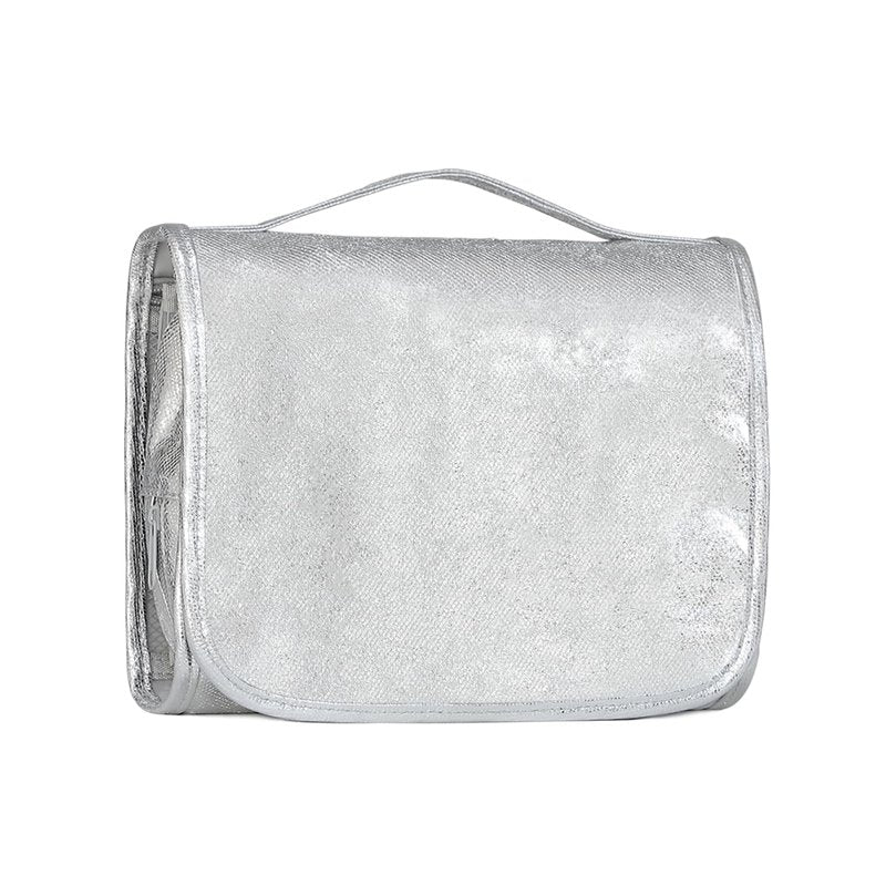 Charmix Travel Toiletry Bag for Women,Hanging Travel Toiletry Bag with Jewelry Organizer Compartment,Makeup Bag, Waterproof and Dirt Resistant, Travel Essentials,Bright Silver
