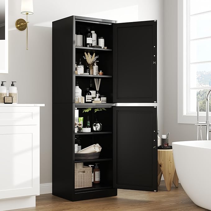 Metal Locker Tall Narrow Storage Cabinet, 67" H Locking Tool File Cabinets Snack Locker Organizer for School Classroom,Bedroom,Gym Home Office,Entryway and Hallway (20" W 2Door Black)