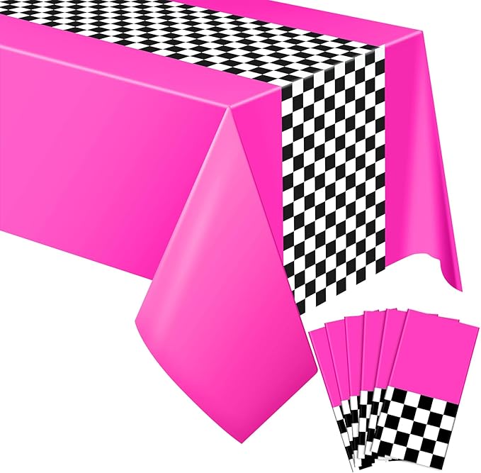 Irenare Car Birthday Party Supplies Racing Decorations 50s Party Tablecloth Racetrack Table Runner Table Covers for Kids Boy Car Theme Birthday Decor, 54 x 108 Inch(Rose Red,6 Sheets)