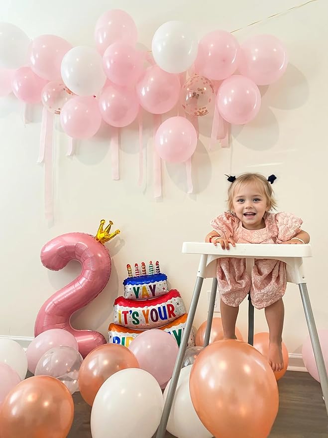 40 inch Pink Number 1 Balloon with Crown, Pink Crown Balloons 0-9 for 1st Birthday Party Anniversary Decorations Supplies