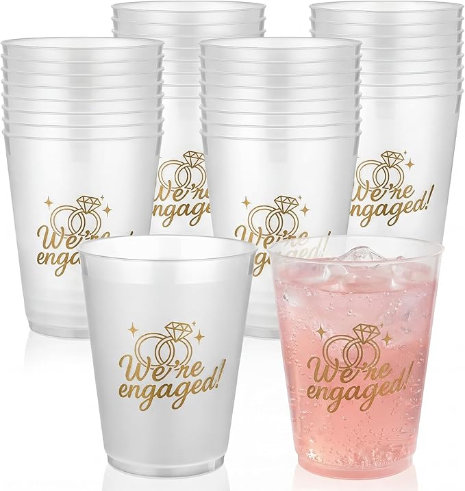 Yungyan 24 Pcs 16 oz We Are Engaged Party Cups Cute Bride Engagement Reusable Plastic Frosted Cups for Bachelorette Party Supplies Favors Wedding Bridal Shower Decoration