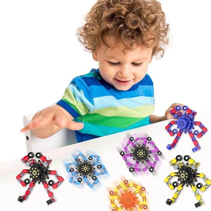Transformable Fidget Spinners,Kids Easter Basket Stuffers Funny Stress Relief Sensory Fidget Toys,Deformable Chain DIY Robot Fingertip Gyros Toys Party Favors Easter Basket for Kids and Adults (16PC)