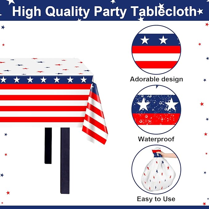 170 Pcs Patriotic American Flag Plates Napkins Cups Tablecloth Banner Red White Blue 4th of July Party Supplies for Flag Day, Veterans Decorations Serve 24