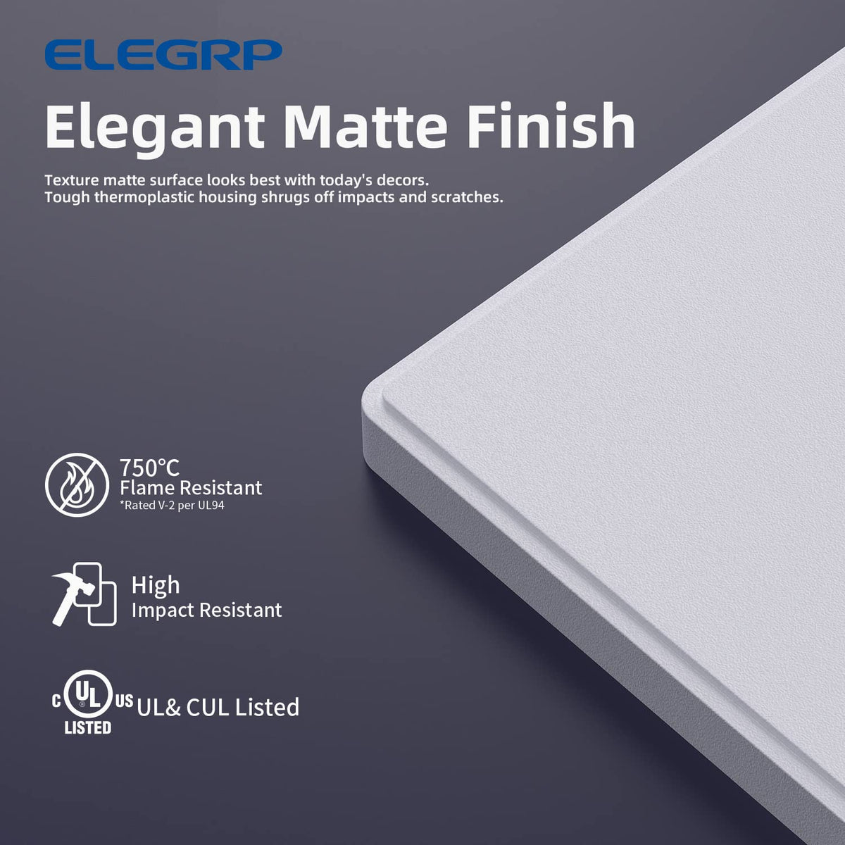 ELEGRP 3-Gang Screwless Decorative Wall Plates, Mid-Size Unbreakable Thermoplastic Faceplate Cover for Decorator Receptacle Outlet Switch, UL Listed (5 Pack, Matte White)