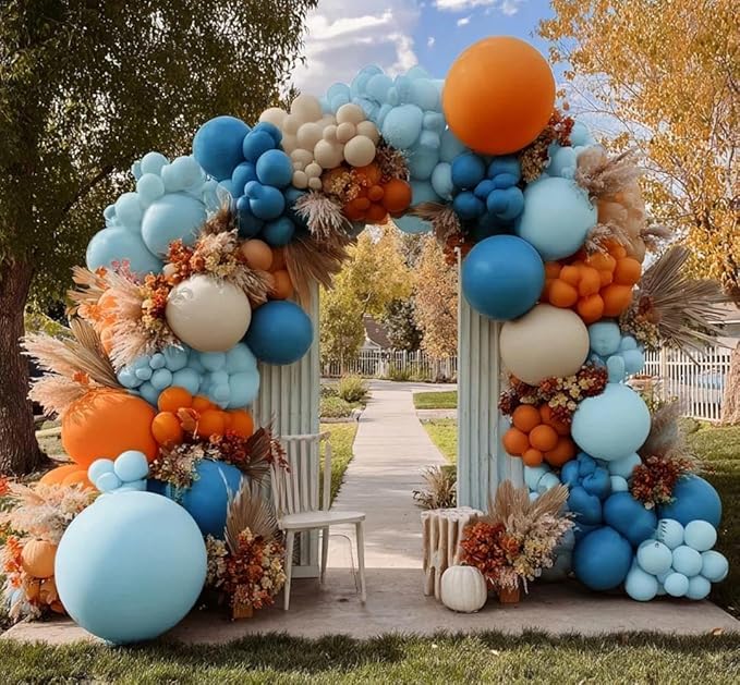 Blue White Balloon Arch Double Stuffed Latex Orange Dusty Blue Sand White Balloon Garland for Birthday Baby Shower Cow Boy Girl Sport Anniversary Party Decor