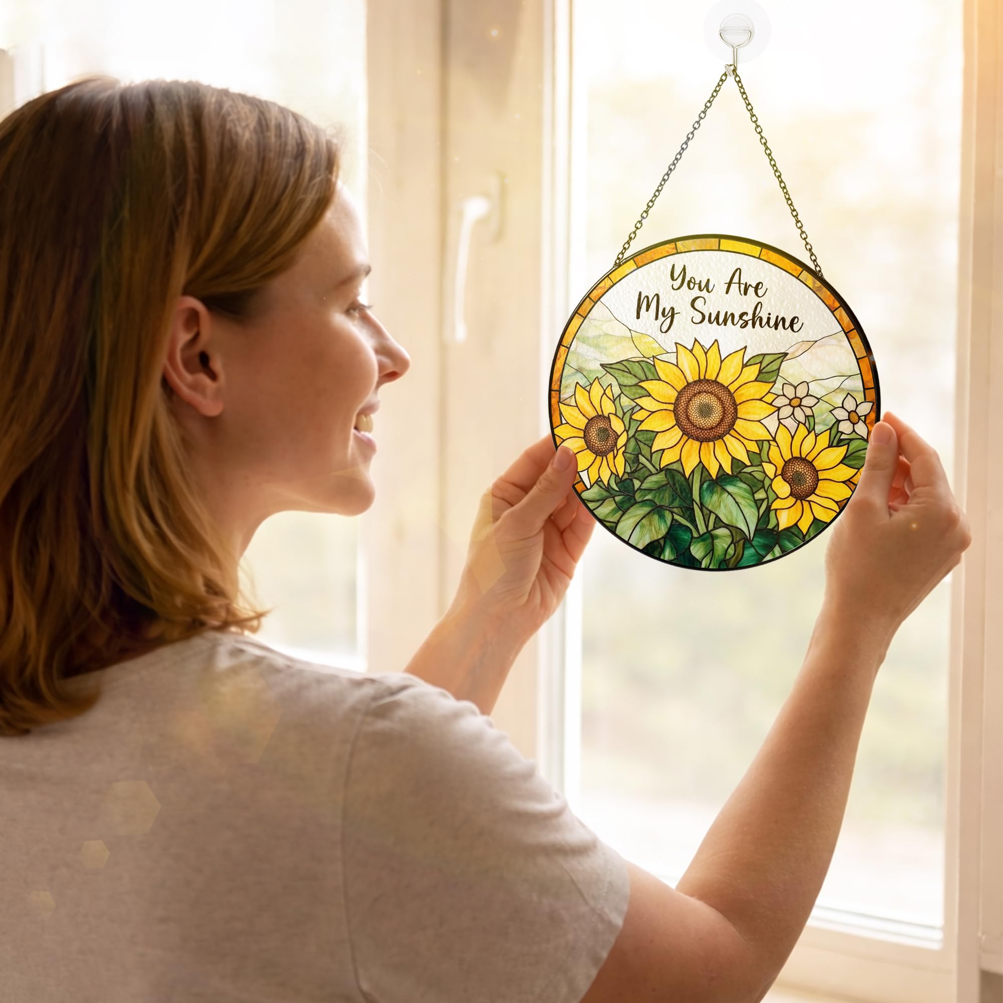 Sunflower Gifts for Women - You are My Sunshine Suncatcher, Birthday Gifts for Mom, Grandma, Mama, Step Mom, Mother in Law from Daughter Son - Sunflowers Suncatcher Stained Glass Window Hanging Decor