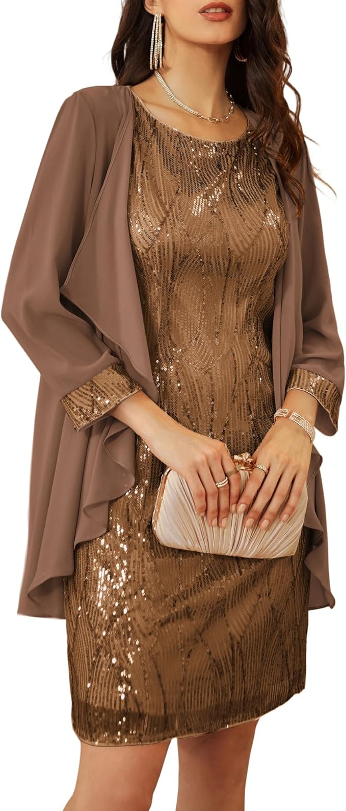 GRACE KARIN Women's Sequin Dress - Wedding Guest & Mother of The Bride Formal Dress - Two Piece Knee Length