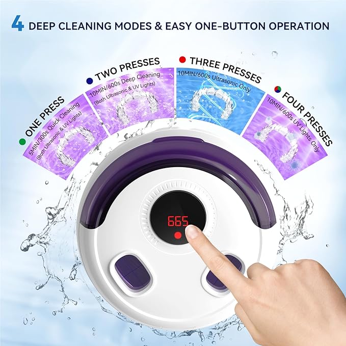 Dental Ultrasonic Retainer Cleaner Machine - 45kHz Dental Cleaning Pod, Mouth Guard, Aligner, Night Guard, Braces, Jewelry with 200ML Capacity, 4 Modes for All Denture Appliances