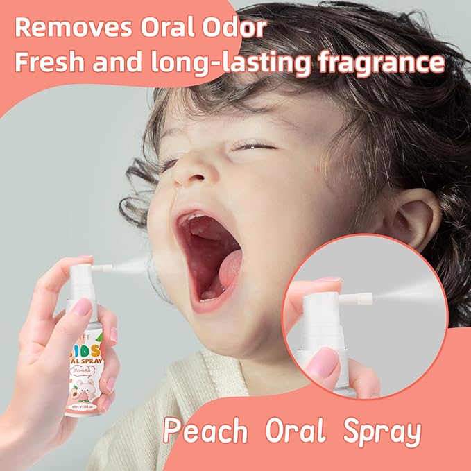 PEGO Kids Oral Spray, Toddler Toothpaste Helper for Fresh Breath,Fruit-Flavored & Portable, for Baby's Daily Oral Care (2Pack, Peach)