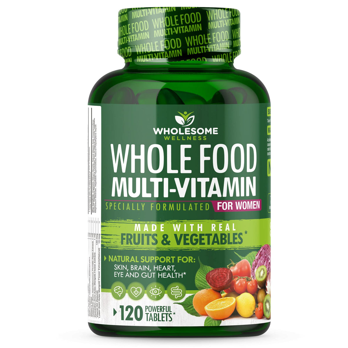 Wholesome Wellness Whole Food Multivitamin for Women - Natural Multi Vitamins, Minerals, Organic Extracts - 120 Tablets