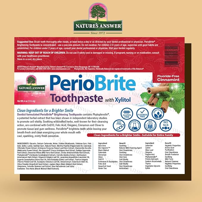 Nature's Answer Periobrite Natural Toothpaste, Cinamint, 4 Ounce, ( 3 Pack ) | Natural Teeth Whitening | Fresh Breath | Stain Removal Naturally