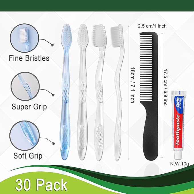 50 Pack Disposable Toothbrushes with Toothpaste and Comb for Homeless Individually Wrapped,10g Travel Toothpaste,7inch Black Hair Comb, Bulk Toothbrush for Hotel,AirBnb,Shelter,Charity