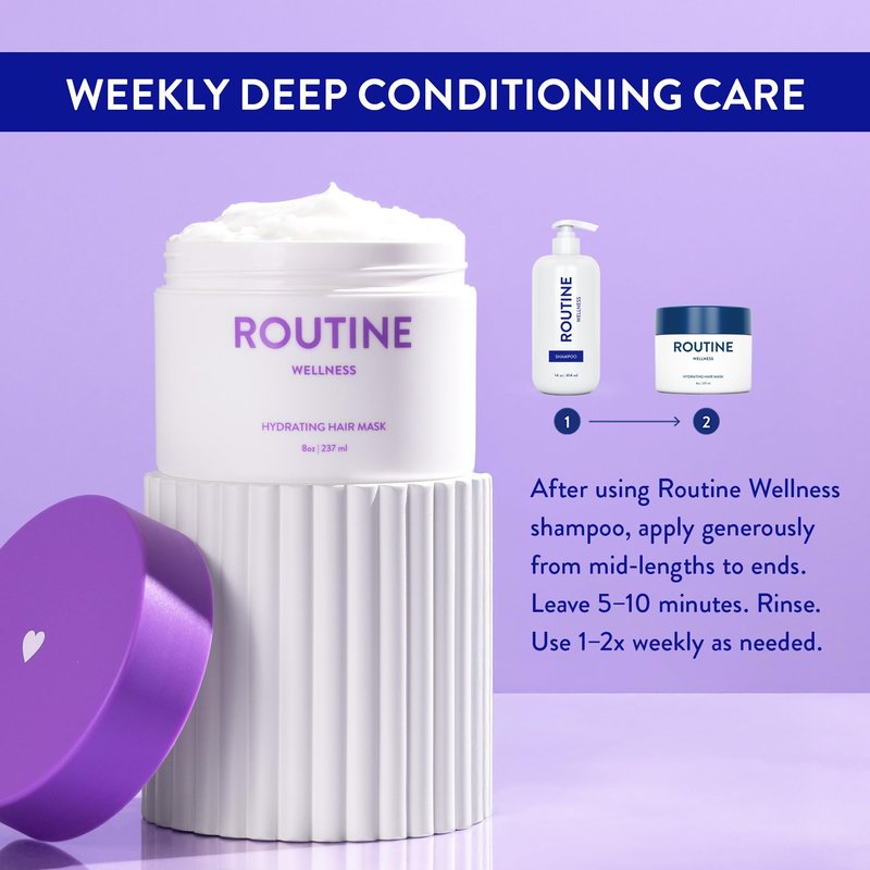 Routine Wellness Deep Conditioning Hair Mask - Bring Dry, Damaged Hair Back to Life – Hydrating Repair Treatment that Moisturizes, Strengthens & Adds Volume – Rose Hips 8oz
