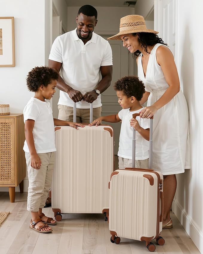 Coolife Luggage Sets, 5 Piece Durable Suitcase, Lightweight Carry on Luggage with ABS Hardshell, Dual Spinner Wheels, TSA Lock and YKK Zipper (apricot white, 5 piece set)