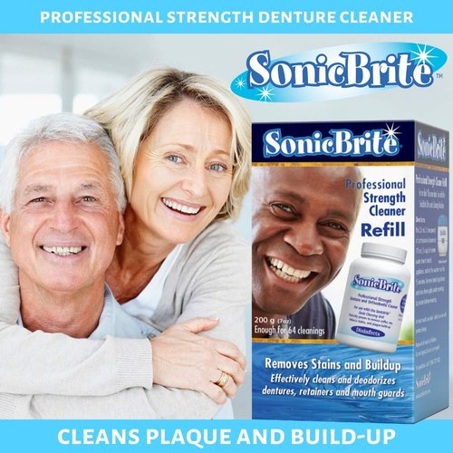SonicBrite Professional Strength Dental Appliance Cleaning Powder 7 oz | Retainer, Aligner, Mouth Guard & Denture Cleaner eliminates Stains, Odor Causing Plaque and buildup (3 - Count)