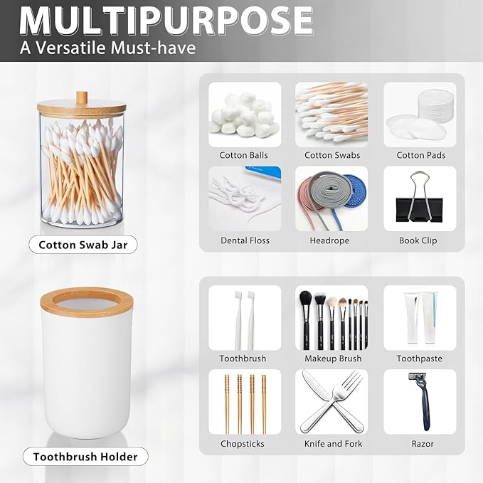 iMucci Bathroom Accessories Set 5Piece White Bathroom Sets, Toothbrush Holder, Toothbrush Cup, Lotion Soap Dispenser, Soap Dish and Qtip Holder Bathroom Decor