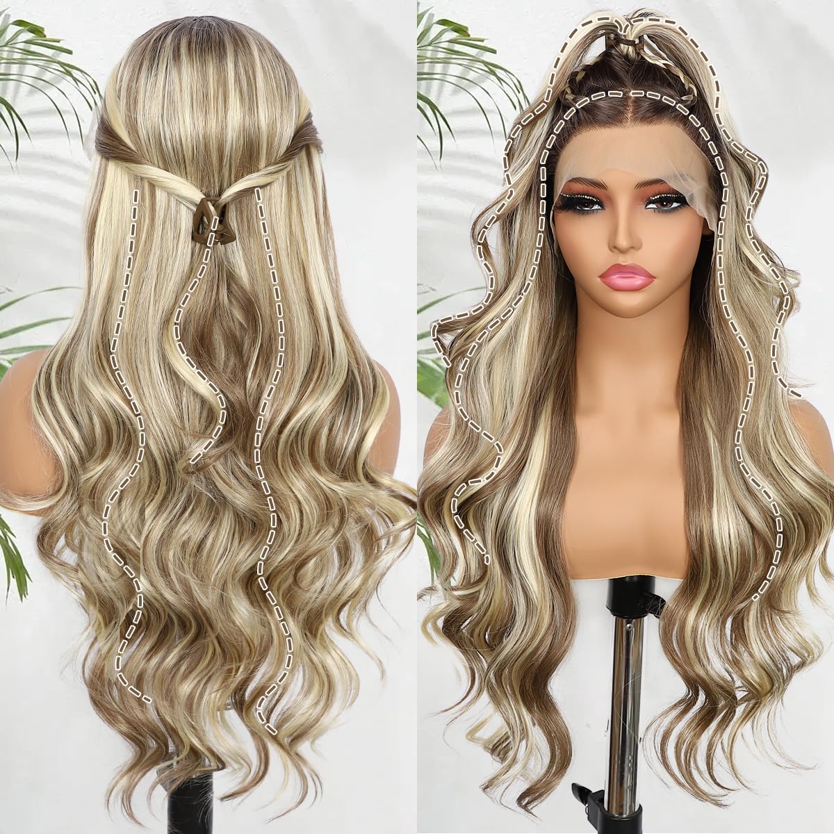 BABEHERS Blonde Lace Front Wig for Women 13x4 Body Wave Synthetic Wig Omber Pre-plucked Long Wavy 150% Density Natural Heat Resistant Hair Daily Use 26 Inch