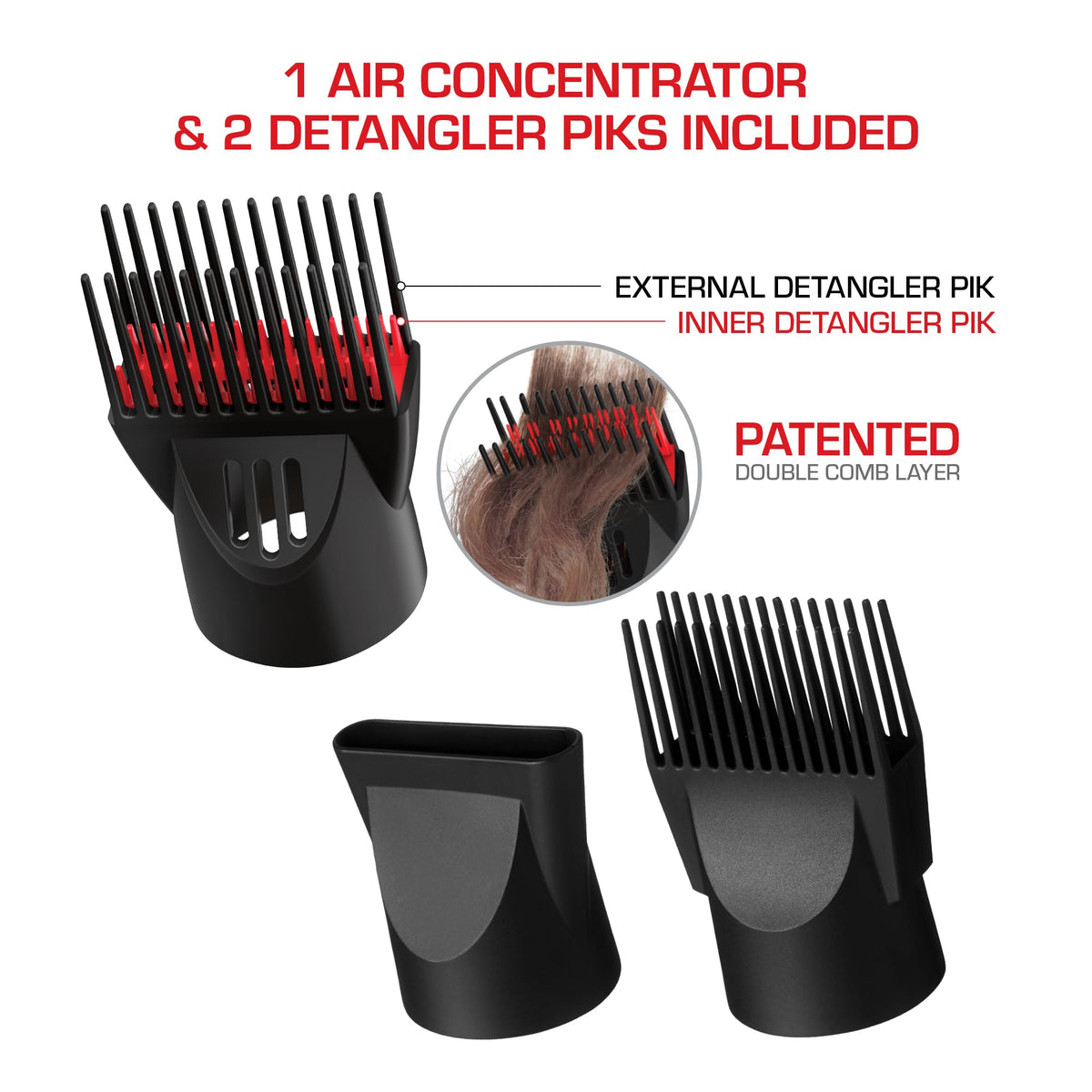RED by Kiss Handle-Less 2200W Ceramic Tourmaline Hair Dryer, 3 Heat Settings, Pro Blow Dryer with Comb Attachment, Ionic for Frizz-Free Shine, Detangler & Straightening for 4C