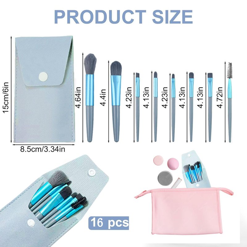16 Sets Travel Makeup Brush Set Bulk Brushes Bag Mini Face Make up Brushes Brushes Bag for Makeup Party Favors Wedding Bridal Shower Favors Bridesmaid Gift Bachelorette Party Gift(Blue)