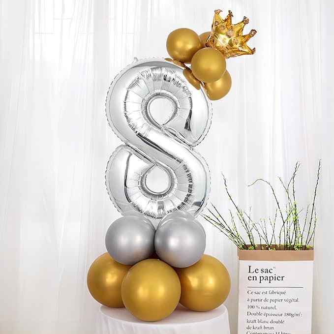 40 Inch Silver Number Balloons, Helium Mylar Foil Number Balloons for Birthdays, Number 8 Balloon for Party Wedding Bachelorette Birthday Bridal Shower Graduation Anniversary Celebration Party Decorations Supplies