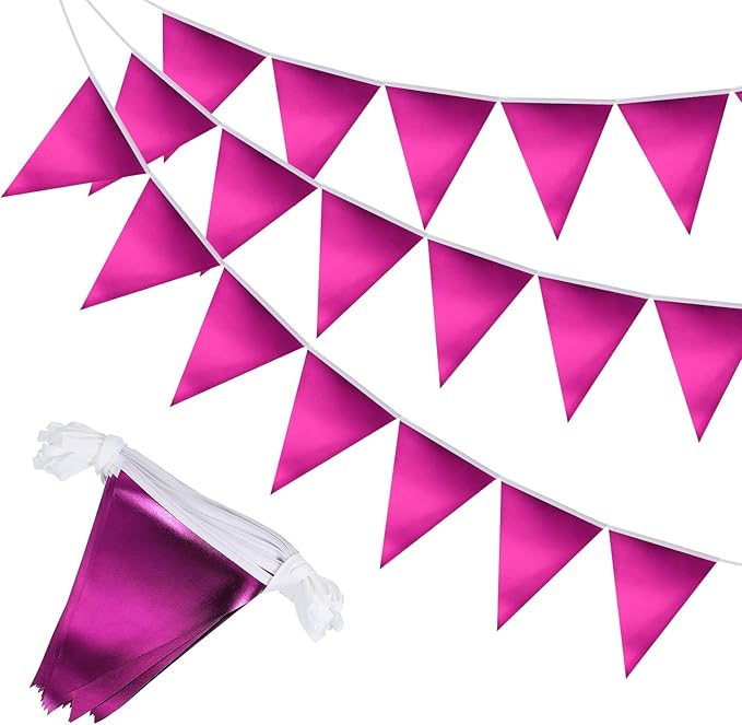PATIKIL Pennant Banner Flags 33 Ft, 36 Pcs Colorful Triangle Banners Party Banner Bunting Garland String for Graduation Birthday Wedding Outdoor Decoration, Glitters Purple