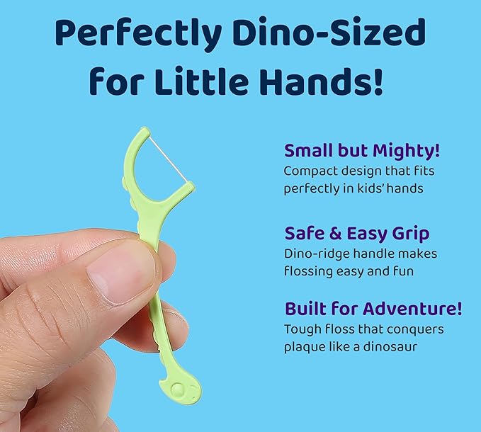 Sea Turtle Kids Dino Floss Picks - Corn Starch Handle - Thin Thread Tooth Dental Flossers - Unflavored (100)