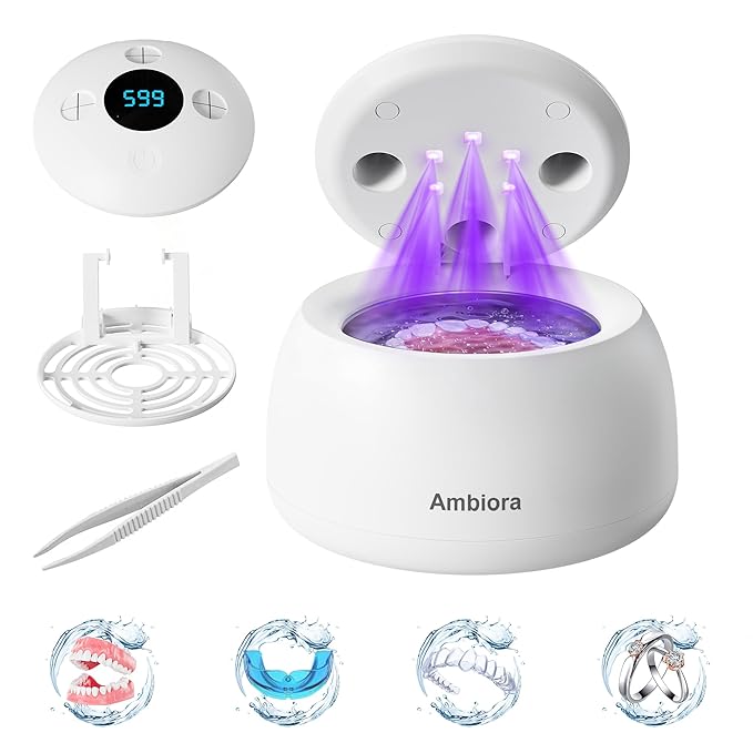 45kHz Ultrasonic Retainer Cleaner Machine, 200ML Denture Cleaner with 4 Cleaning Modes, Digital Timer, Mouth Guard Cleaner for Aligner, Toothbrush, Jewelry and Etc