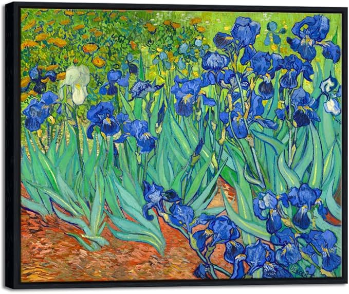 Wieco Art Black Framed Wall Art Irises by Van Gogh Famous Flowers Oil Paintings Reproduction Canvas Prints Modern Canvas Prints Artwork Pictures on Canvas Wall Art for Wall Decor