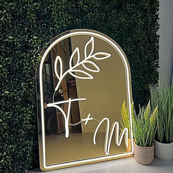 LED Mirror Neon Lights Light Up Dressing Mirror Cat/Shine Heart/Bat/Butterfly Shape Neon Mirror Sign for Modern Home Girl Room Bathroom Salon Wall Art Decor Gift For Girlfriend USB Powered