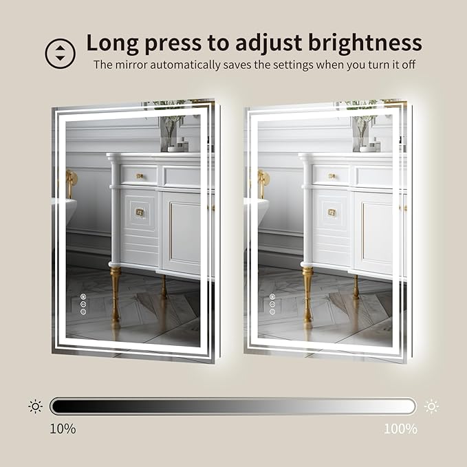 WTTY LED Bathroom Mirror, 24 x 32 with Backlit and Front Light,Stepless Dimmable LED Mirror for Bathroom,Anti-Fog Lighted Bathroom Vanity Mirror Modern for Wall,Memory Function,Shatter-Proof