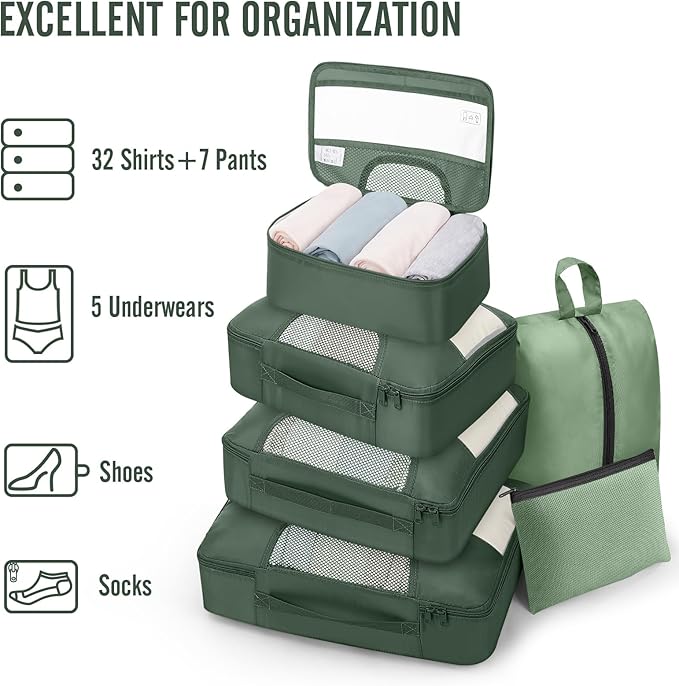 Veken 8 Set Packing Cubes for Travel Essentials, Suitcase Organizer Bags in 4 Sizes, Carry-On Luggage Accessories with Large Laundry Bag & Passport Holder, Must-Have for Airplane, Road Trip & Camping