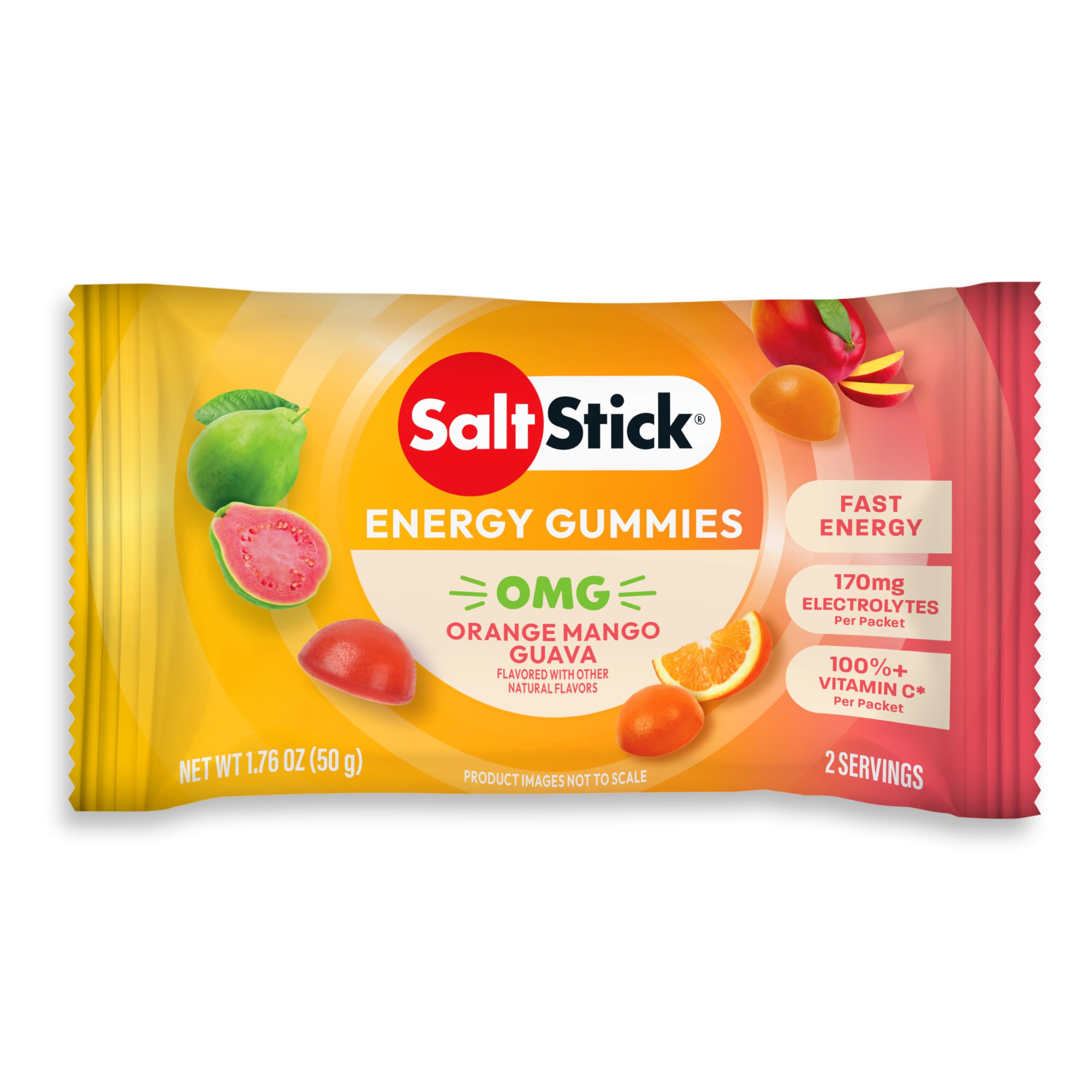 SaltStick Energy Gummies with Electrolytes, Orange Mango Guava Flavor, Easy to Chew Electrolyte Gummy, Energy Chews that Taste Great, Caffeine Free - 10 Packs, 80 Gummies