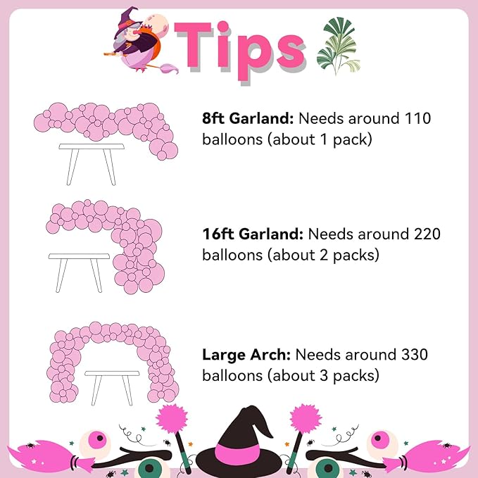 FunHot Pink Green Balloon Arch Garland Kit with Pearl Light Pink Dark Metallic Green Black Balloons Explosion Star Foil Balloon 260 Long Balloons for Baby Shower Witch Theme Birthday Party Decoration