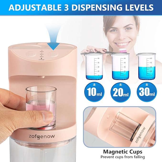 Automatic Mouthwash Dispenser for Bathroom,Bathroom Accessories 19.4 Fl Oz Dispensers with Magnetic Cups,Wall Mounted Dispenser,Suitable for All Age Groups,Pink