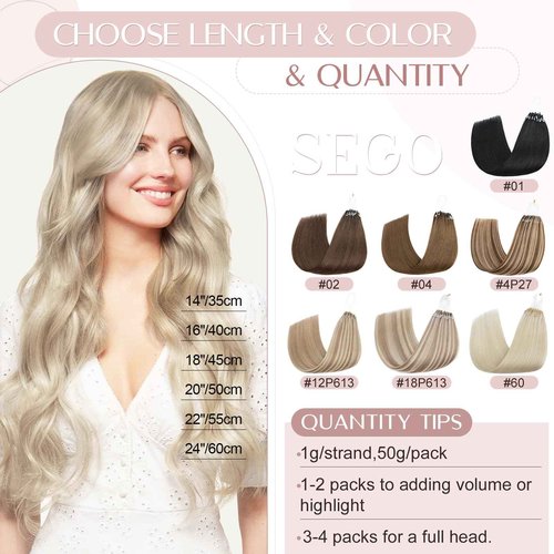 SEGO U Tip Hair Extensions Human Hair, Keratin Bonded & Loop Hair Extensions, K Tip Hot Fusion for Silky Straight Highlights, 1g per Strand, 50 Strands/50g, 22" Platinum blonde