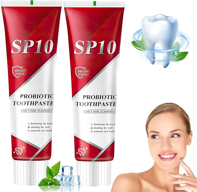 Sp10 Probiotic Bright White Toothpaste, Ultra Whitening, Fresh Breath, Deep Cleaning Care (2Pcs)